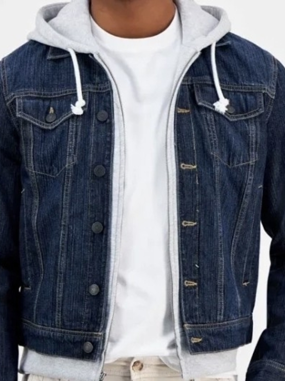 Men's Navy Denim Jacket with Grey Hooded Liner